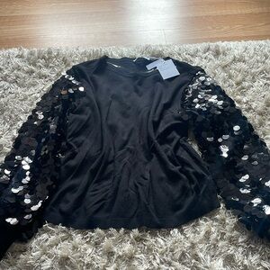 Black Sequin Sleeve Women's Top